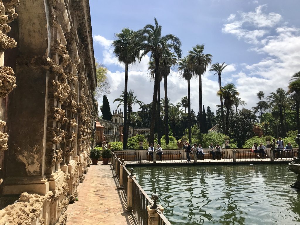 At the fountain outside the palace Inside the palace Alcázar